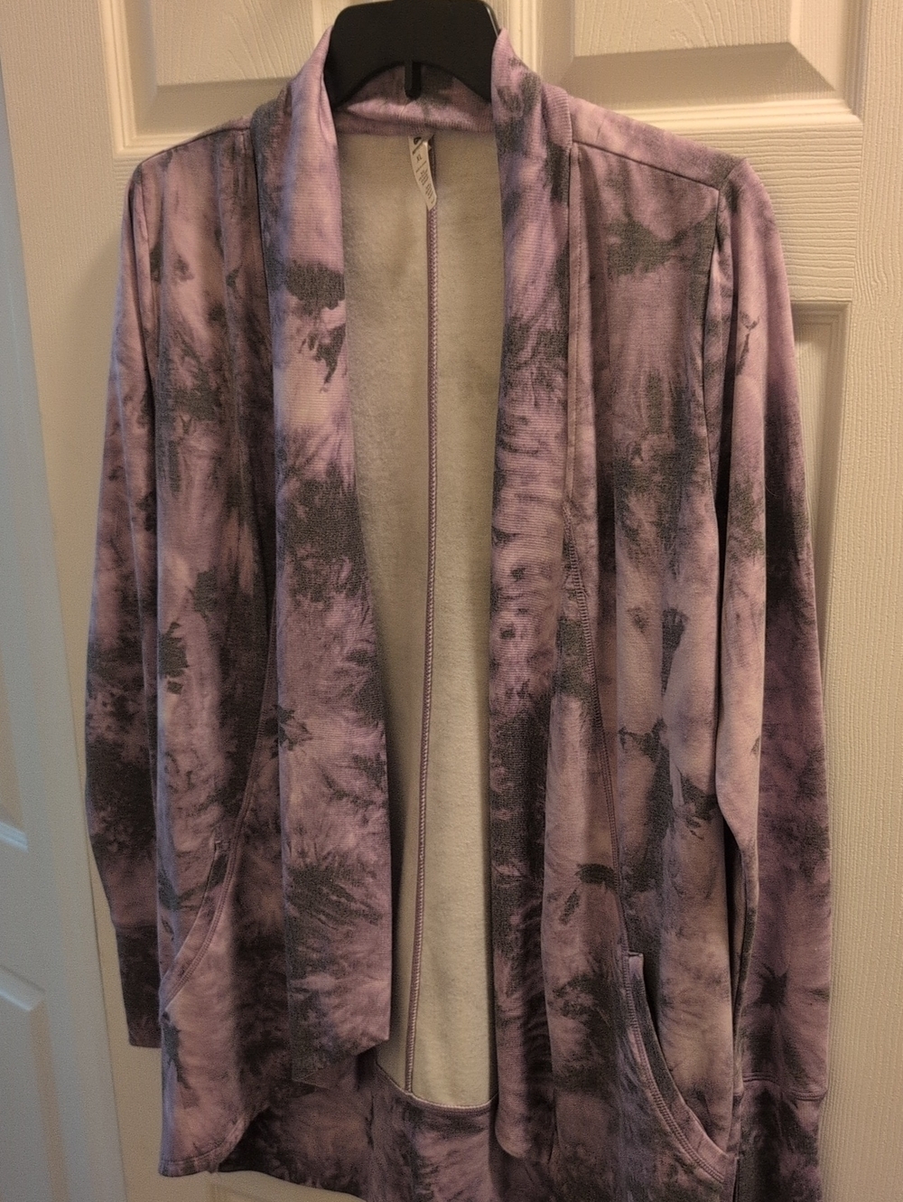 90 Degree By Reflex Purple Tie-Dye Open Front Cardigan
